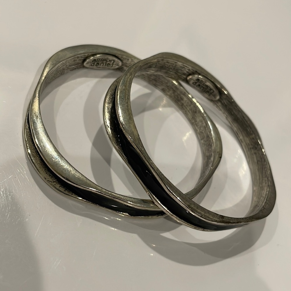 ALLISON DANIEL Black Enamel and Silver Tone Bangles